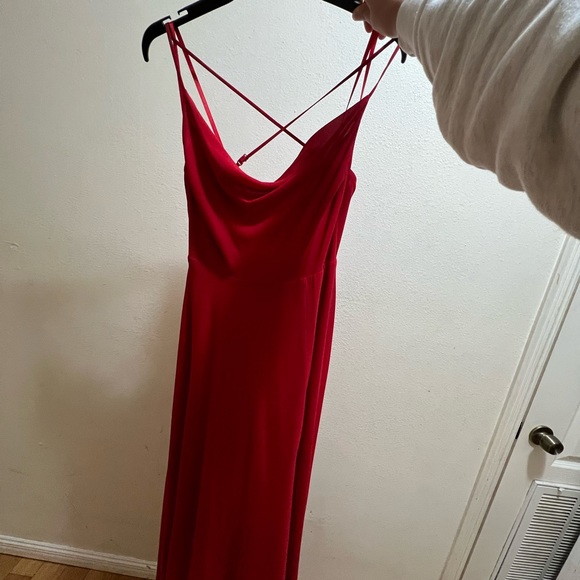 Long Formal Red Dress with leg slit - Picture 3 of 8